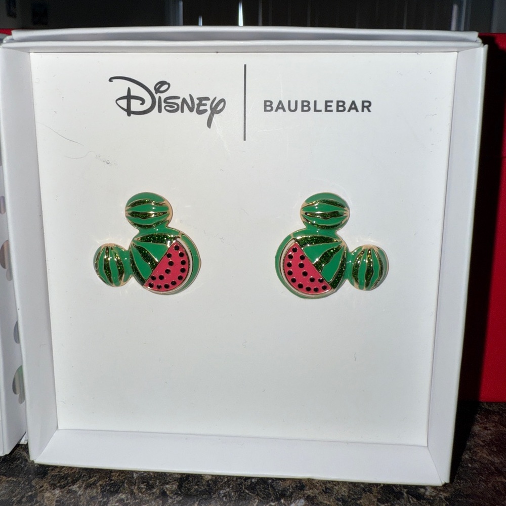 BaubleBar Disney Watermelon Mickey Earrings - Green and Red